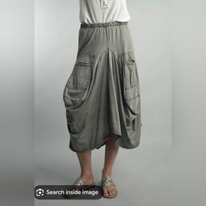 NEW Tempo Paris Olive Gray Draped Utility Midi Skirt Size Medium
